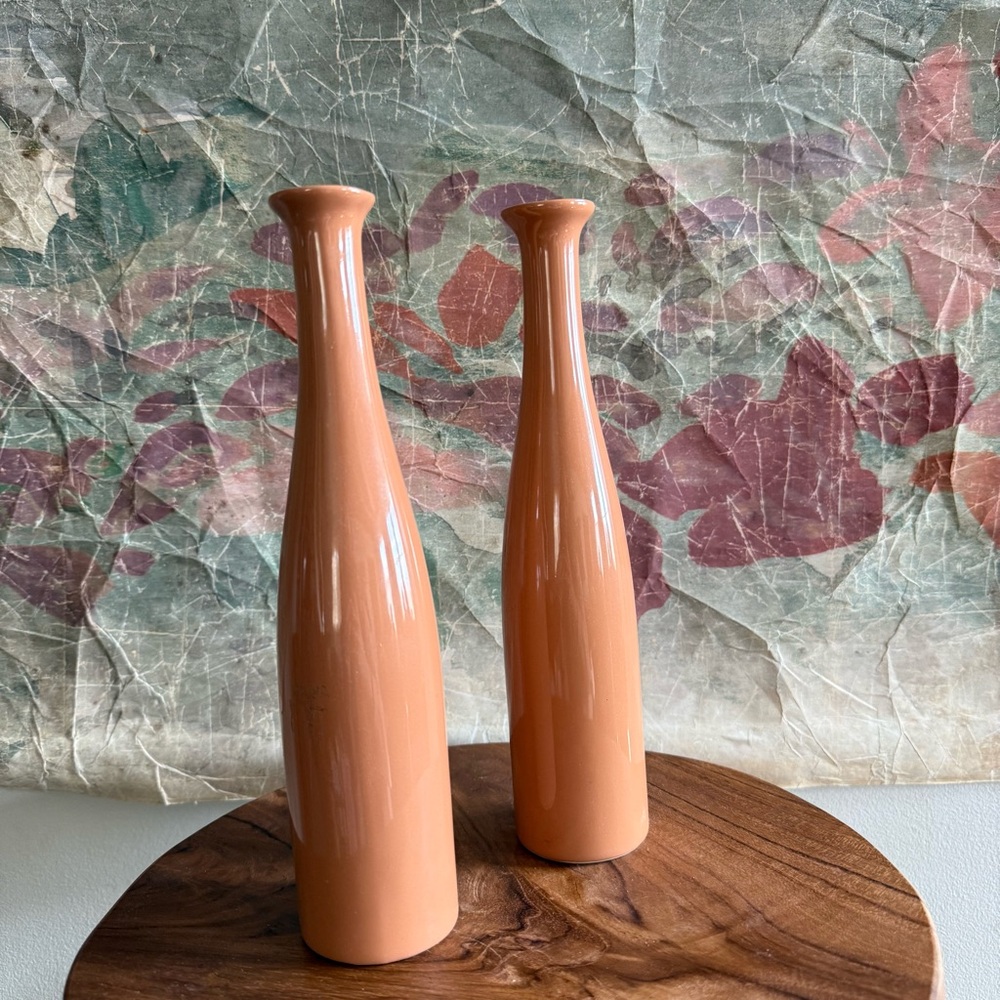 Rosenthal Netter Mid Century Terracotta Color High Glaze Ceramic Bottle Vase Set